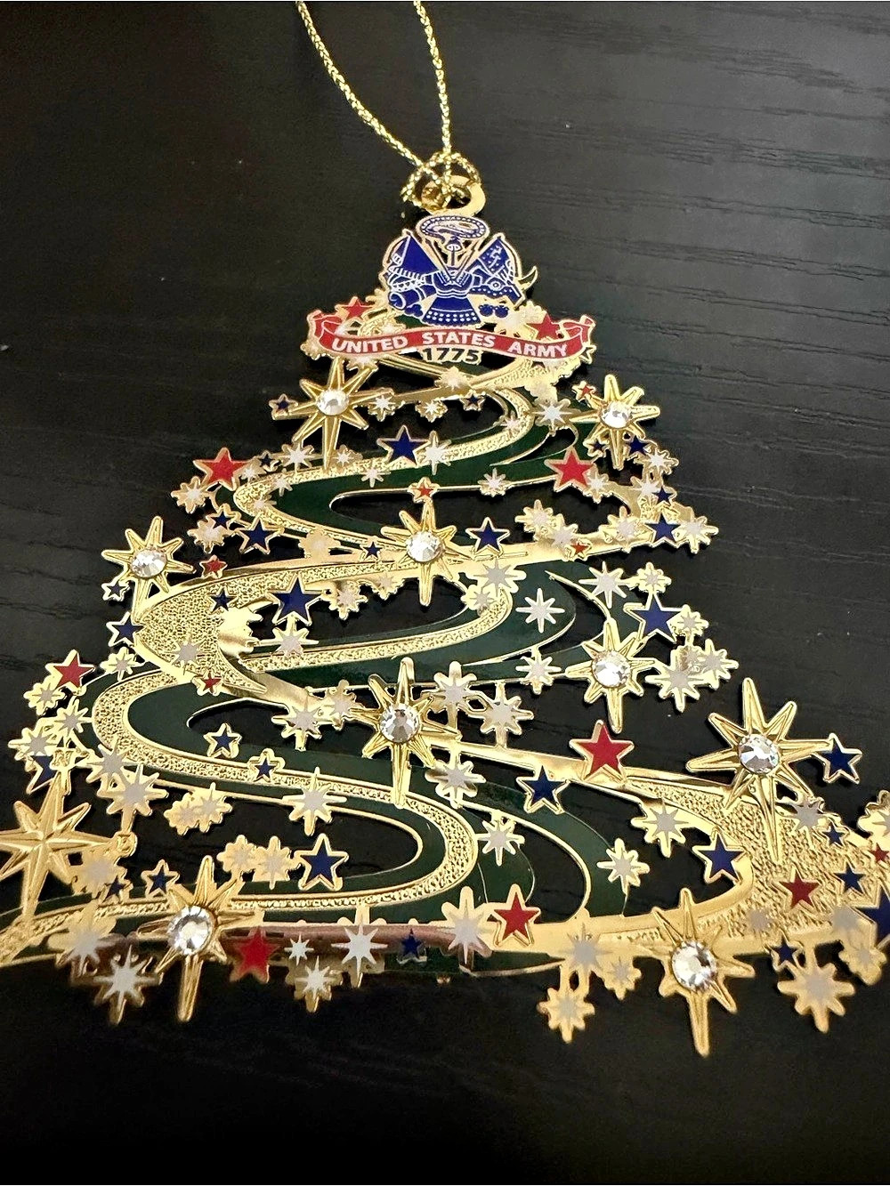 United States Army Christmas Tree Necklace Gold & Red